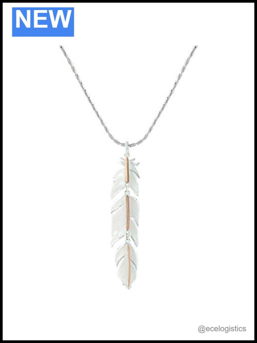 Western Feather Pendant Necklace Sterling Silver Rose Gold Plated